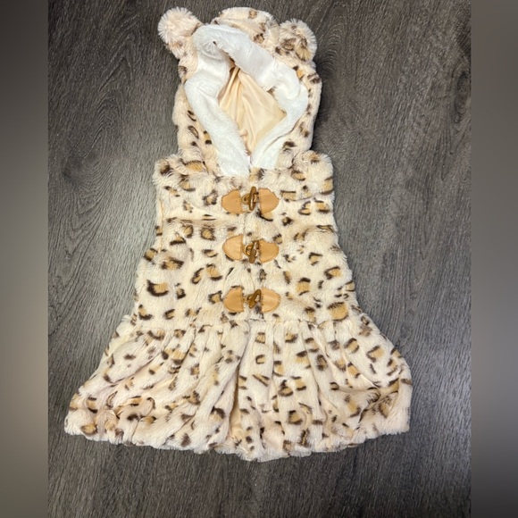 Little Lass Baby Girls Size 24 M Faux Fur Leopard Print Hooded Vest Shirt Top - Picture 1 of 8